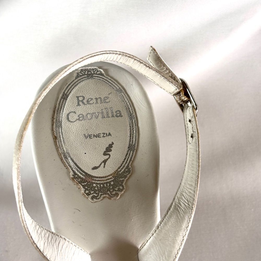 Rene Caovilla Crystal Bow Satin White Heels Bridal Evening Sandals - Picture 4 of 12